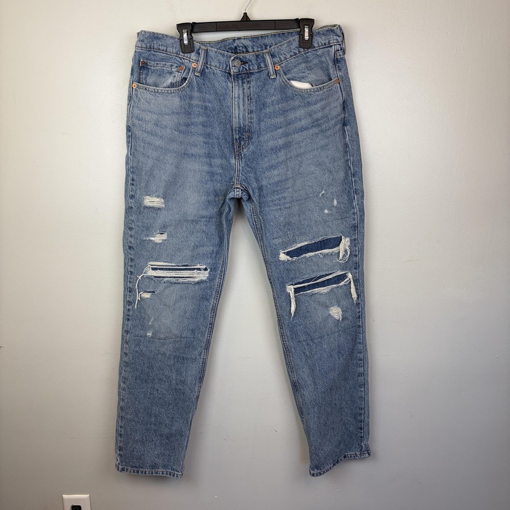 Levis 541 Jeans Mens 36x32 Light Wash Blue Athletic Taper Stretch Distressed
